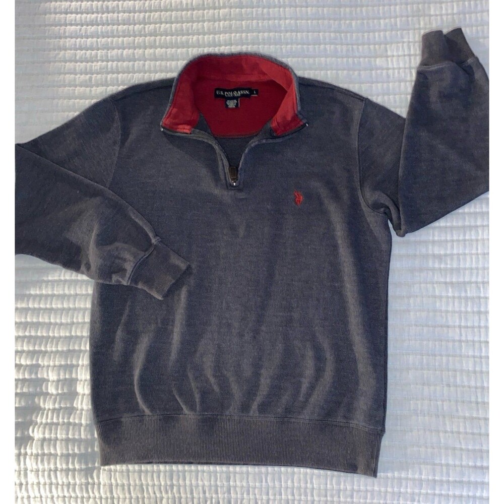 US Polo Association Men's Quarter Zip Pullover Sweater Top Black Heather - Large